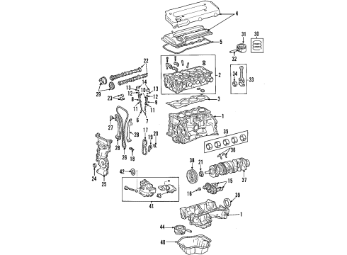 2005 Toyota Highlander Engine Parts, Mounts, Cylinder Head & Valves, Camshaft & Timing, Oil Cooler, Oil Pan, Oil Pump, Balance Shafts, Crankshaft & Bearings, Pistons, Rings & Bearings Cover Diagram for 12601-28100