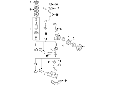 2021 Toyota Tacoma Suspension Components, Lower Control Arm, Upper Control Arm, Stabilizer Bar Coil Spring Diagram for 48131-04A60