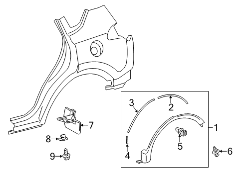 2014 Toyota RAV4 Exterior Trim - Quarter Panel Mud Guard Diagram for PU060-4213S-R1