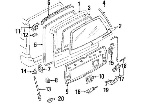 1988 Toyota Corolla Lift Gate & Hardware, Spoiler, Glass Dam Kit, Windshield Glass Diagram for 04562-12010