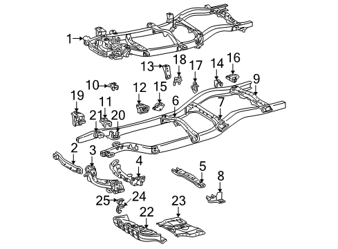 1998 Toyota Tacoma Frame & Components Crossmember Bracket Diagram for 51025-04010