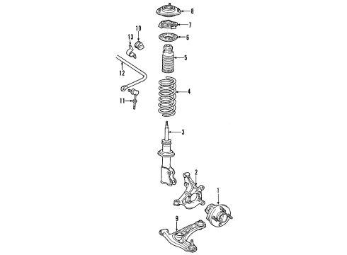 2004 Toyota MR2 Spyder Front Suspension Components, Lower Control Arm, Stabilizer Bar Front Hub & Bearing Diagram for 43550-17010