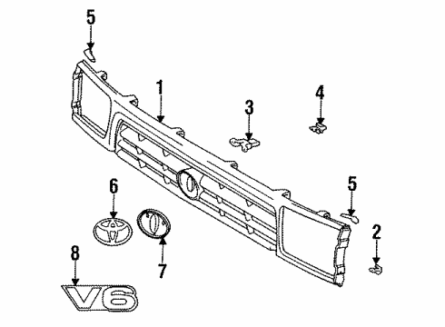 1994 Toyota 4Runner Grille & Components Radiator Grille Diagram for 53111-35171