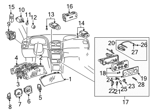 2001 Toyota Corolla Switches Plate, Heater Control Name Diagram for 55519-02030-C0