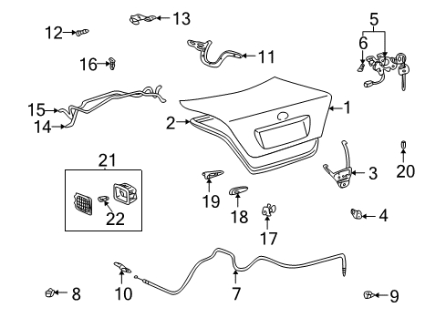 2003 Toyota Camry Trunk Release Cable Clip Diagram for 90467-12009