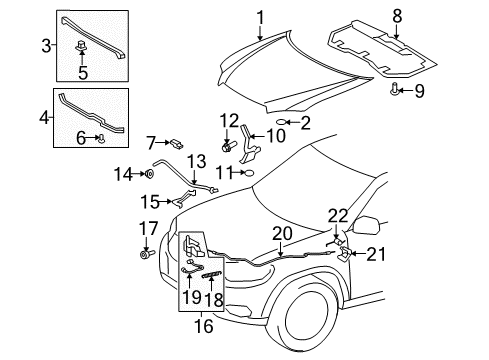2010 Toyota Highlander Hood & Components Release Lever Diagram for 53611-0E010-E0