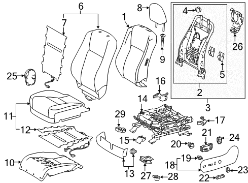 2014 Toyota Highlander Driver Seat Components Seat Back Cover Diagram for 71074-0E300-B1
