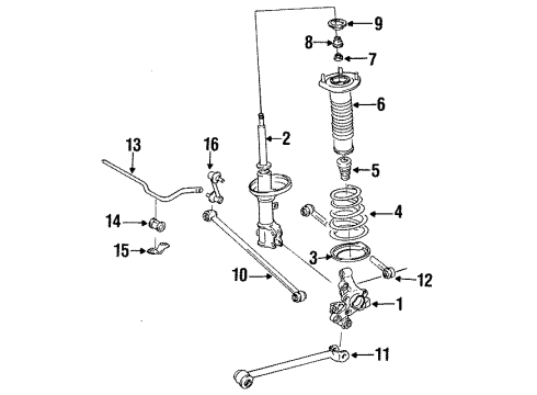 1993 Toyota Corolla Rear Suspension Components, Lower Control Arm, Stabilizer Bar Knuckle Diagram for 42304-12090