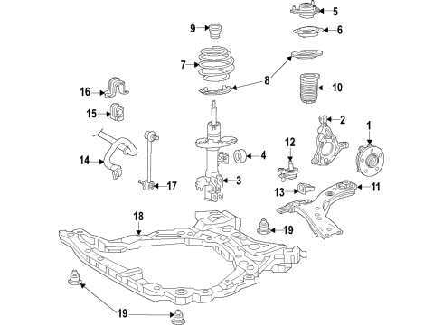 2019 Lexus ES350 Front Suspension Components, Lower Control Arm, Ride Control, Stabilizer Bar Hub & Bearing Diagram for 43550-06050