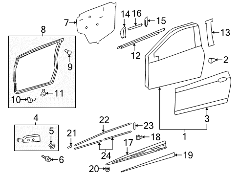 2018 Toyota Yaris Front Door & Components, Exterior Trim Body Side Molding Clip Diagram for 75791-42010