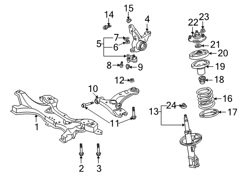 2005 Toyota Celica Front Suspension Components, Lower Control Arm, Stabilizer Bar Lower Ball Joint Mount Bolt Diagram for 90105-12336