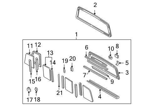 1996 Toyota Tacoma Back Glass - Glass & Hardware Fixed Glass Diagram for 64813-04010-83