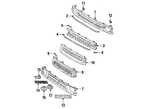 1991 Toyota Pickup Grille & Components Grille Clip Diagram for 90467-12040