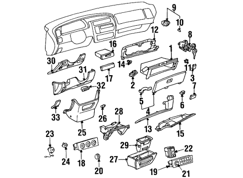 1997 Toyota Avalon Instrument Panel Filler Panel Diagram for 61824-12100