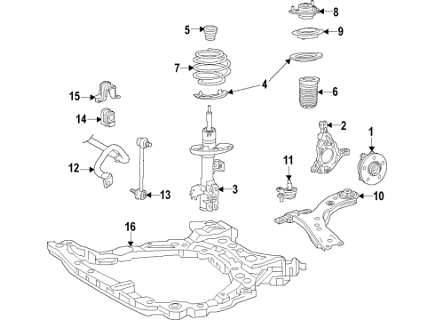 2019 Toyota Corolla Front Suspension Components, Lower Control Arm, Stabilizer Bar Strut Diagram for 48520-80585