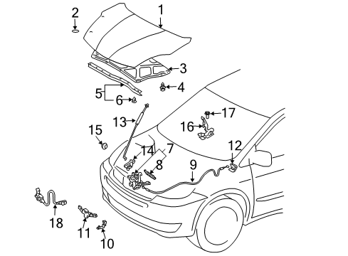 2007 Toyota Sienna Hood & Components Hinge Diagram for 53410-AE010