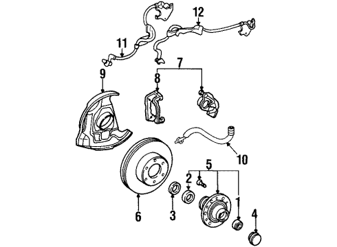 1997 Toyota T100 Anti-Lock Brakes Disc Brake Dust Cover Front Right Diagram for 47703-34020