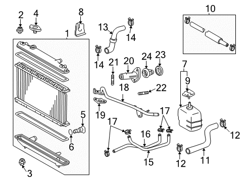 2002 Toyota Camry Radiator & Components Reservoir Assembly Bracket Diagram for 16611-0A010