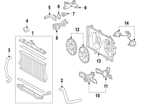 2015 Toyota Highlander Cooling System, Radiator, Water Pump, Cooling Fan Fan Shroud Diagram for 16711-0P230