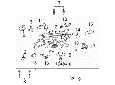 2009 Toyota Venza Headlamps Module Bolt Diagram for 90105-A0076