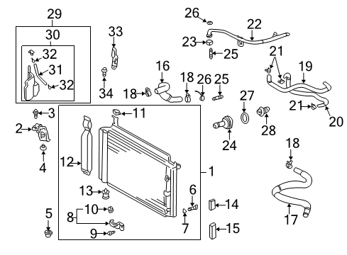 2003 Toyota Prius Radiator & Components Radiator Assembly Upper Support Diagram for 16533-21010