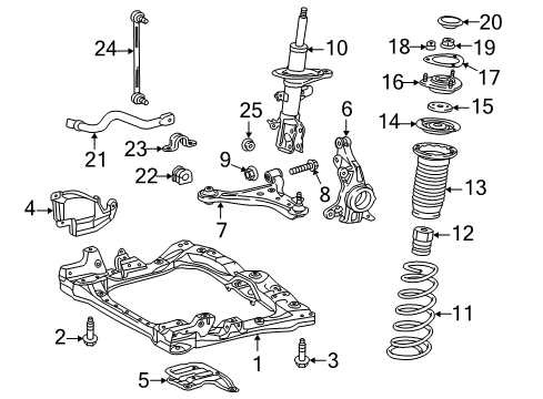 2013 Scion iQ Front Suspension Components, Lower Control Arm, Stabilizer Bar Knuckle Diagram for 43212-74020