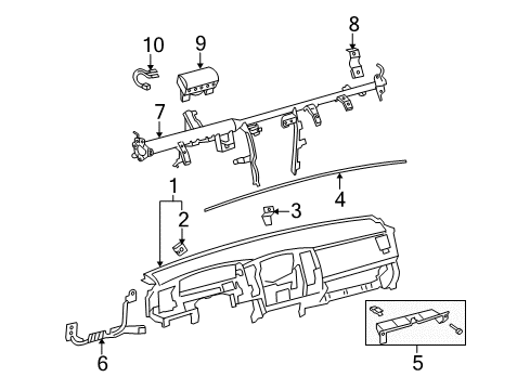 2008 Toyota Tacoma Cluster & Switches, Instrument Panel Instrument Panel Center Bracket Diagram for 55308-04030