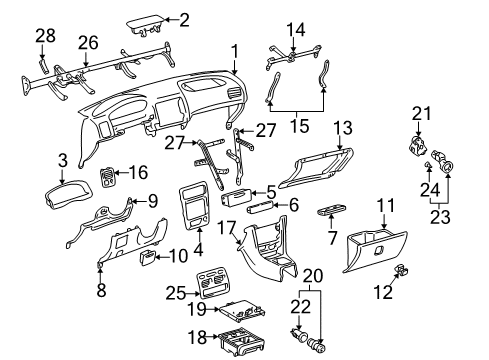 1999 Toyota Corolla Instrument Panel Knee Bolster Support Diagram for 55406-01010