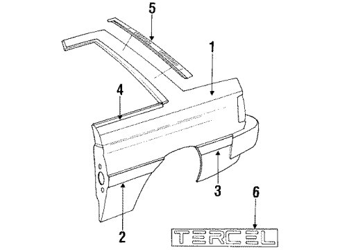 1989 Toyota Tercel Quarter Panel & Components, Exterior Trim Cable Sub-Assembly, Fuel Diagram for 77035-22090