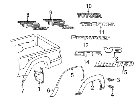 2014 Toyota Tacoma Exterior Trim - Pick Up Box Nameplate Diagram for 75458-0C020