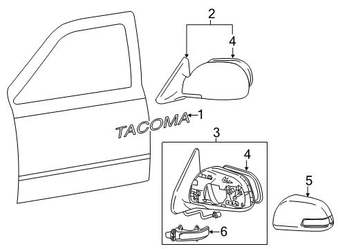 2013 Toyota Tacoma Outside Mirrors, Exterior Trim Mirror Cover Diagram for 87945-04020