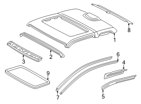 1996 Toyota Tacoma Roof & Components Roof Reinforcement Diagram for 63141-35011