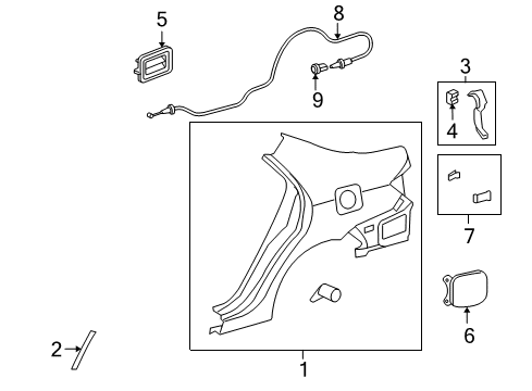 2013 Toyota Corolla Quarter Panel & Components Release Cable Diagram for 77035-12520