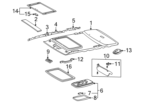 2004 Toyota RAV4 Interior Trim - Roof Sunvisor Diagram for 74310-42370-B0