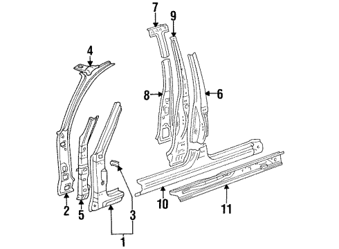 1997 Toyota Corolla Center Pillar & Rocker, Hinge Pillar Hinge Pillar Bracket Diagram for 61133-12190