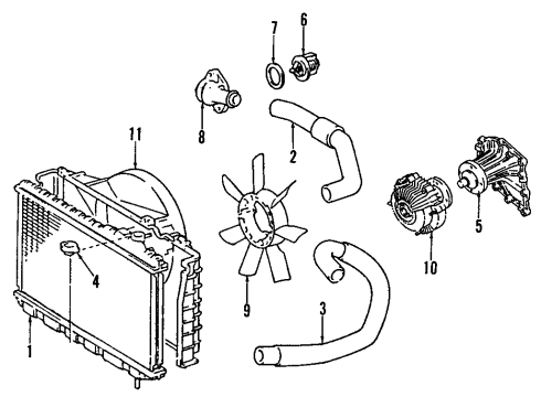 1988 Toyota Supra Cooling System, Radiator, Water Pump, Cooling Fan Radiator Assembly Diagram for 16400-42100