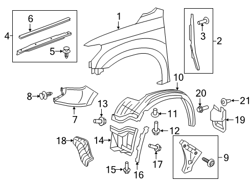 2021 Toyota Tundra Fender & Components, Exterior Trim Mud Guard Diagram for 76621-0C060