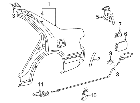 2001 Toyota Camry Quarter Panel & Components Housing, Quarter Panel End, LH Diagram for 61698-AA901