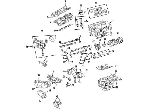 1998 Toyota Sienna Engine Parts, Mounts, Cylinder Head & Valves, Camshaft & Timing, Oil Pan, Oil Pump, Crankshaft & Bearings, Pistons, Rings & Bearings Front Mount Diagram for 12361-0A070