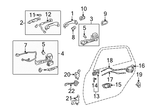 2005 Toyota Avalon Rear Door Handle Base Harness Diagram for 89746-07040