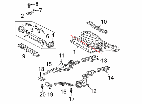 2010 Scion tC Rear Body - Floor & Rails Lower Brace Diagram for 53654-21010