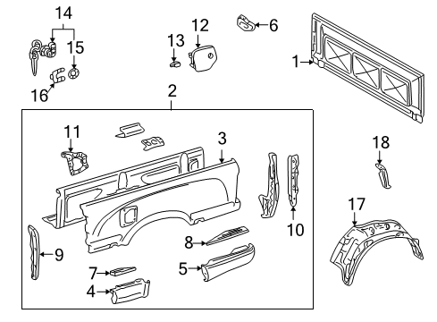 2004 Toyota Tacoma Front & Side Panels Front Post Diagram for 65504-04010