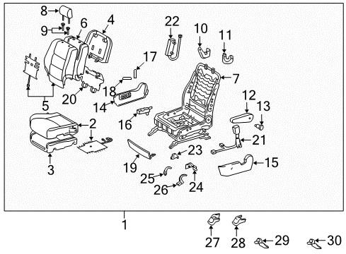 2007 Toyota Highlander Front Seat Components Adjust Cover Diagram for 71875-58030-B5