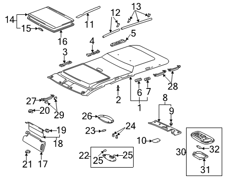 2001 Toyota Sequoia Interior Trim - Roof Sunshade Knob Diagram for 63328-02010-B0
