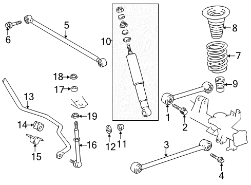 2000 Toyota 4Runner Rear Suspension Components, Lower Control Arm, Upper Control Arm, Stabilizer Bar Lower Control Arm Bolt Diagram for 90119-14069