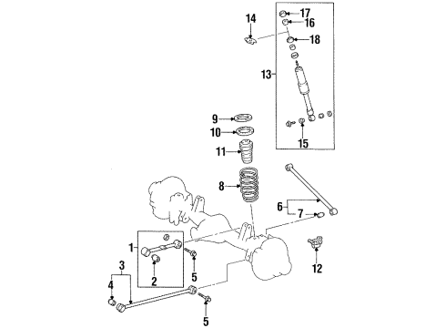1997 Toyota Land Cruiser Rear Suspension Components, Lower Control Arm, Upper Control Arm, Stabilizer Bar Shock Absorber Cushion Diagram for 90948-01004