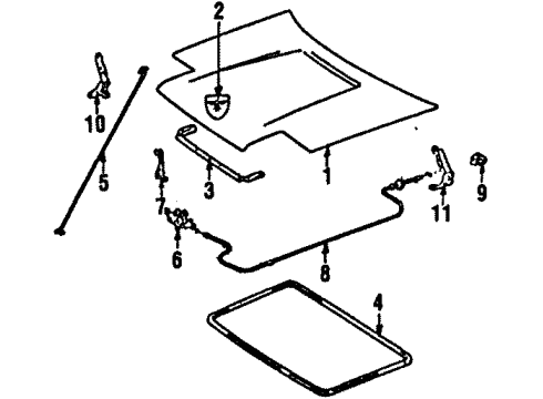 1988 Toyota MR2 Hood & Components Handle Diagram for 53601-17010-05