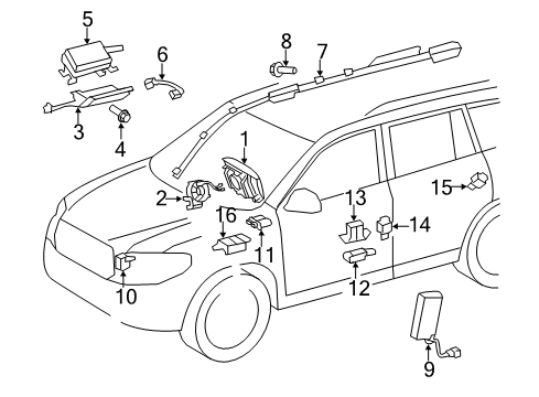 2013 Toyota Highlander Air Bag Components Passenger Inflator Module Diagram for 73960-0E050