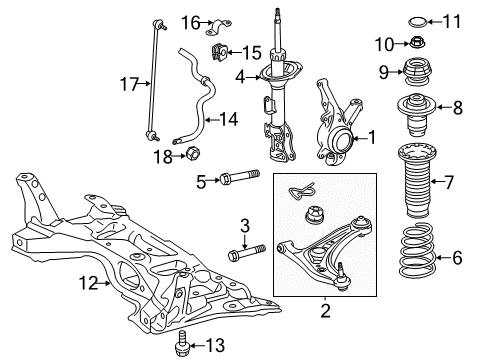 2019 Toyota Prius C Front Suspension Components, Lower Control Arm, Stabilizer Bar Strut Bumper Diagram for 48304-52111