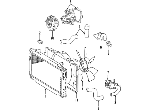 1997 Lexus LX450 Cooling System, Radiator, Water Pump, Cooling Fan Thermostat Housing Diagram for 16321-66011